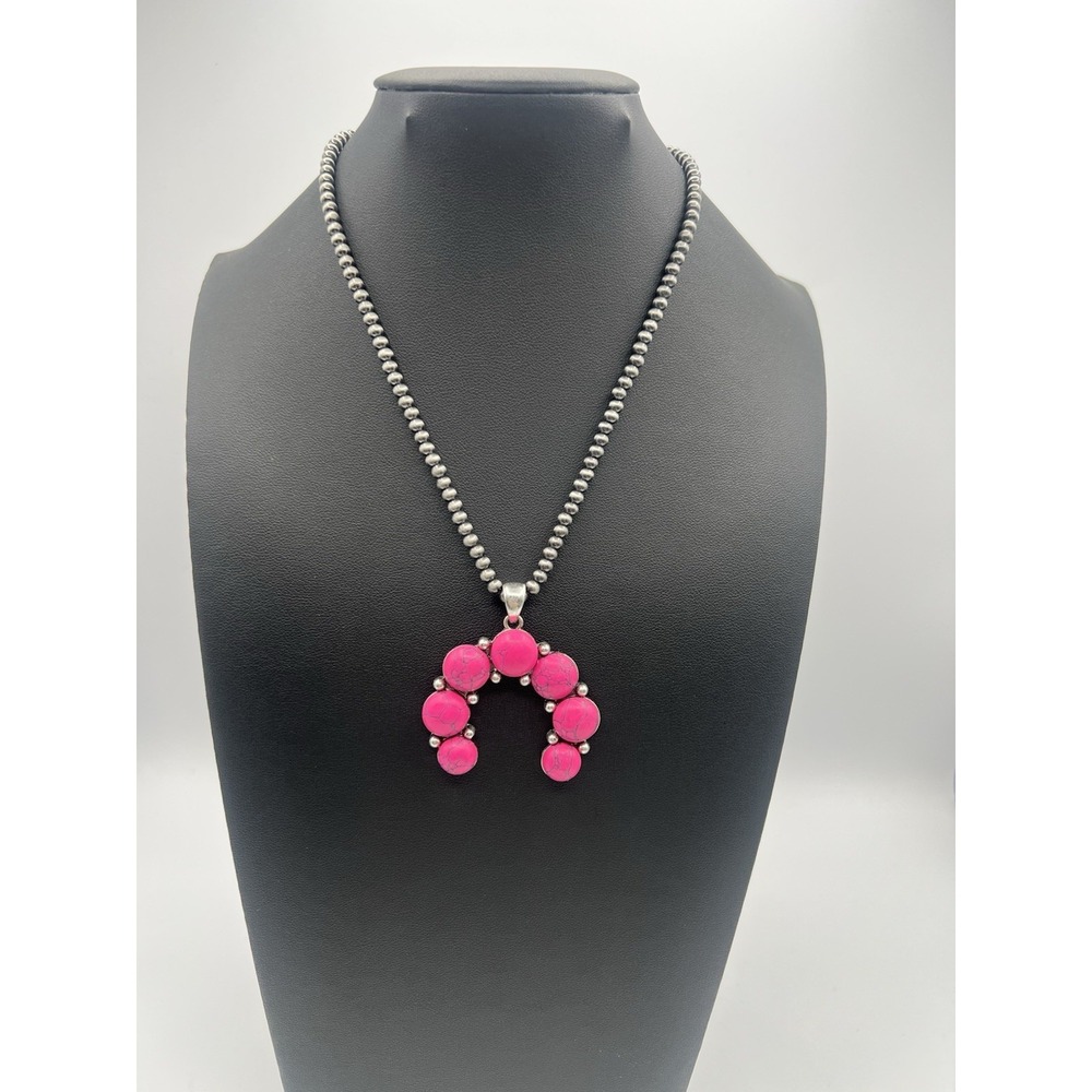 Lot Of 23 Hot Pink Fuchsia Howlite Stone Squash Blossom Statement Necklaces Boho